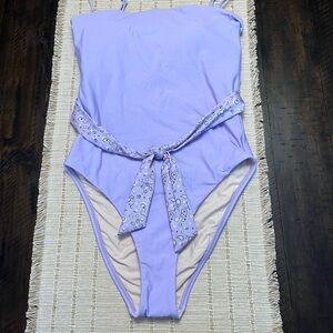 Lavender One-Piece Swimsuit with Belt